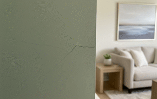 Hairline crack on freshly painted interior wall in a Virginia home, inspected and repaired by Showstopper Painting