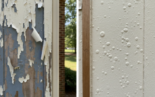 Comparison of peeling paint and blistered paint on exterior wood.