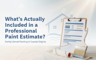 Professional paint estimate guide with painting tools, clipboard, and house illustration for Coastal Virginia painting services.